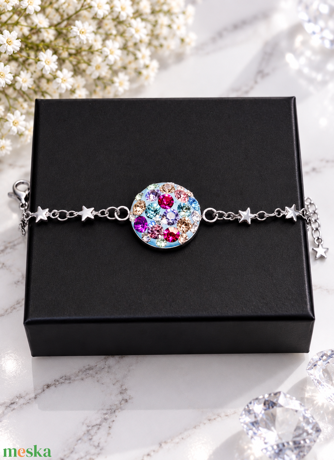 Swarovski /Preciosa kristályos nemesacél karkötő � csillagos, elegáns - ékszer - karkötő - karkötő medállal - Meska.hu