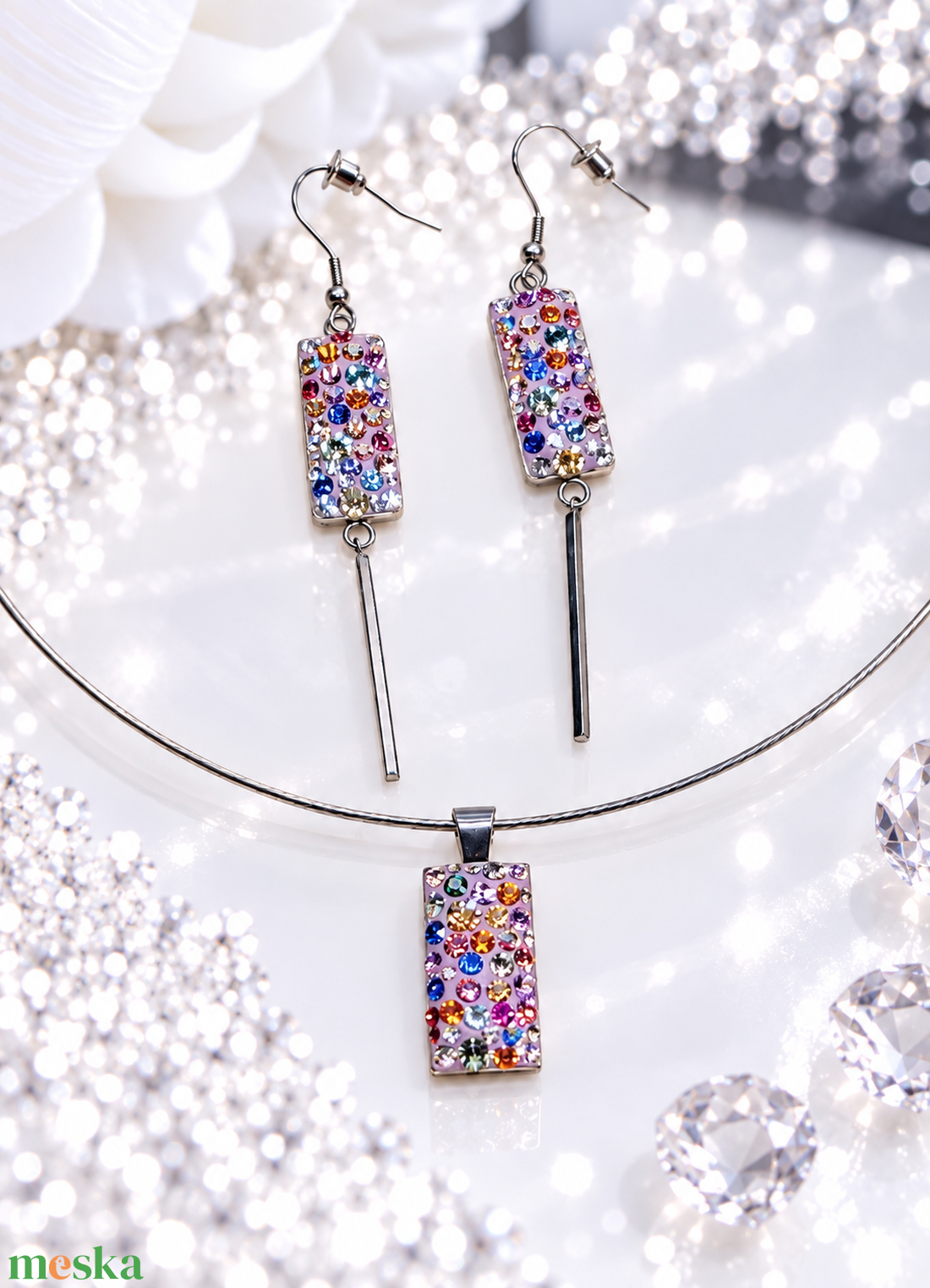 Swarovski / Preciosa kristályos nemesacél ékszerszett � nyaklánc és fülbevaló - ékszer - ékszerszett - Meska.hu