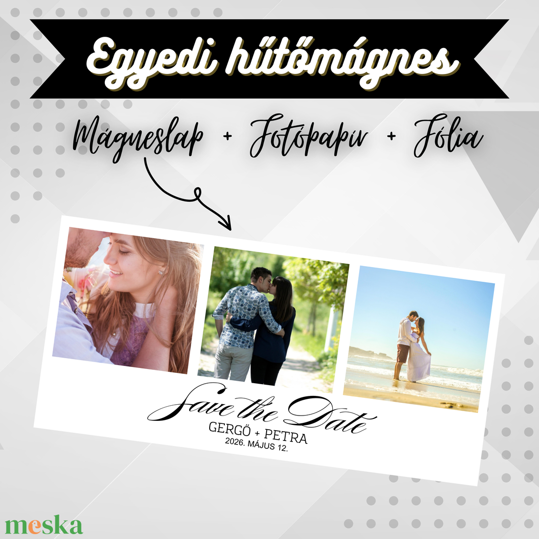 Egyedi Save The Date Fotórács Hűtőmágnes  15  7 cm - otthon & életmód - konyhafelszerelés, tálalás - konyhai dekoráció - hűtőmágnes - Meska.hu
