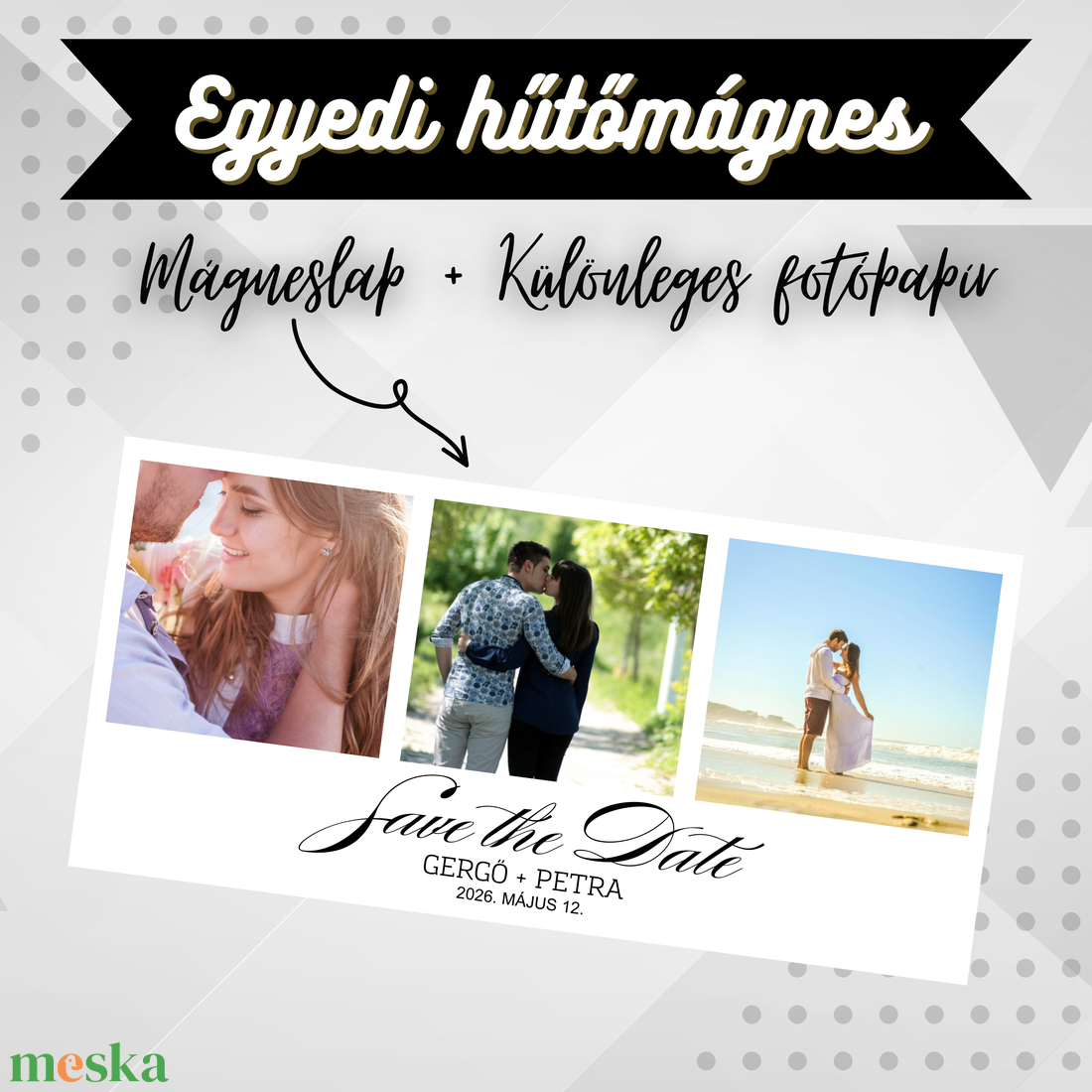 Egyedi Save The Date Fotórács Hűtőmágnes  15  7 cm - otthon & életmód - konyhafelszerelés, tálalás - konyhai dekoráció - hűtőmágnes - Meska.hu