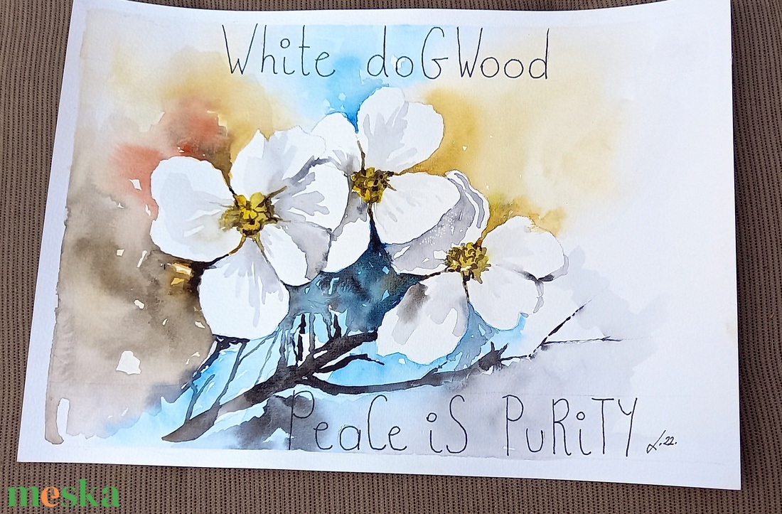 Tavaszi virágok akvarell motivációs szöveggel (keret nélkül)  Somfa (Dogwood) - művészet - festmény - akvarell - Meska.hu