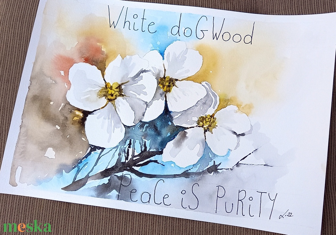 Tavaszi virágok akvarell motivációs szöveggel (keret nélkül)  Somfa (Dogwood) - művészet - festmény - akvarell - Meska.hu