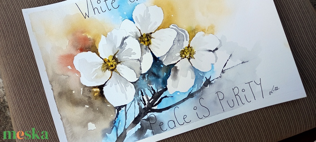 Tavaszi virágok akvarell motivációs szöveggel (keret nélkül)  Somfa (Dogwood) - művészet - festmény - akvarell - Meska.hu