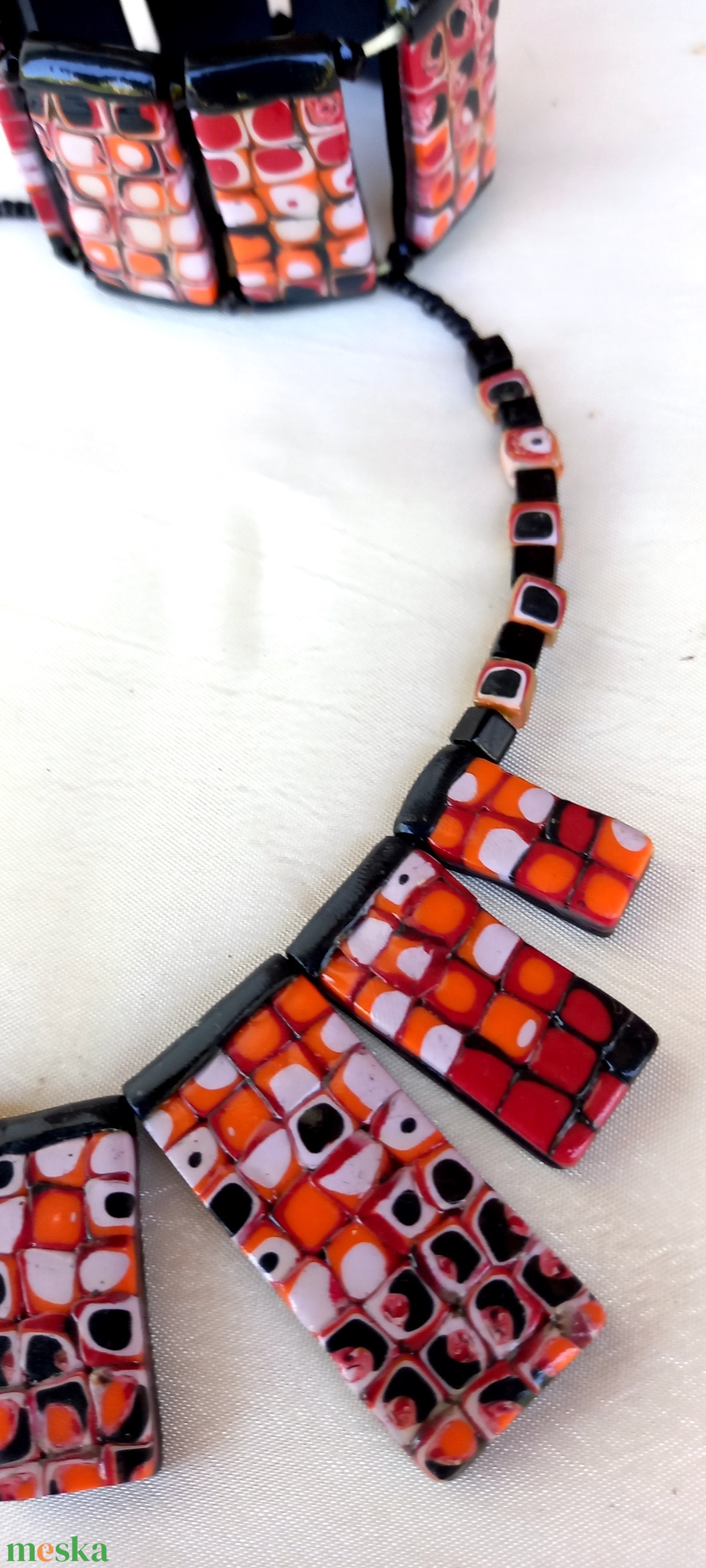 Vidám nyári polymer tarkaságok 1.  Red Squares szett - ékszer - nyaklánc - statement nyaklánc - Meska.hu