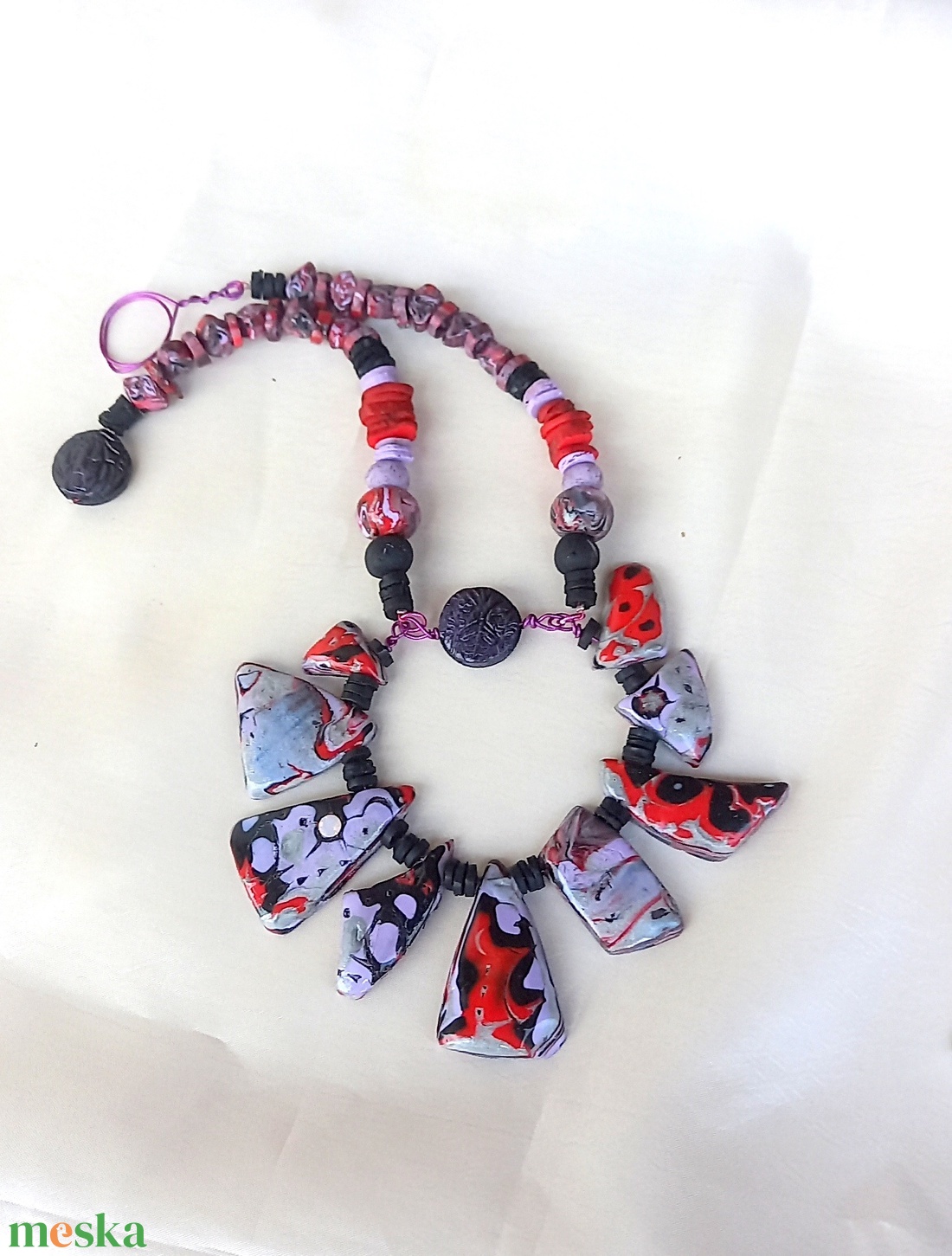 Harlekin mokume gane polymer clay nyaklánc egyedi medálgyöngyökkel - ékszer - nyaklánc - medálos nyaklánc - Meska.hu