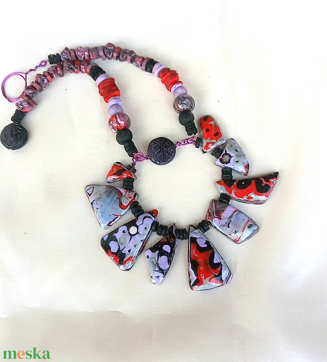 Harlekin mokume gane polymer clay nyaklánc egyedi medálgyöngyökkel - ékszer - nyaklánc - medálos nyaklánc - Meska.hu