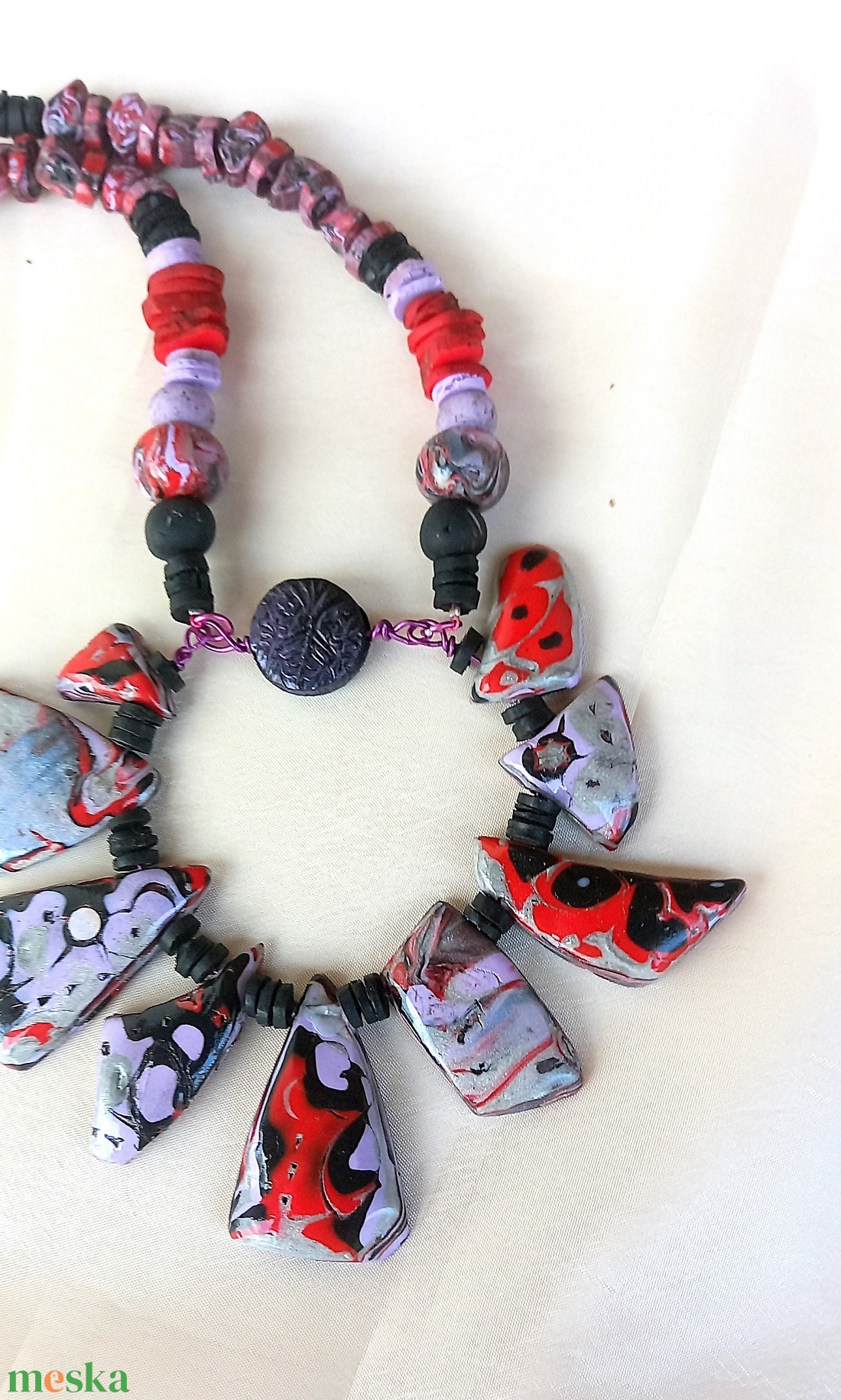 Harlekin mokume gane polymer clay nyaklánc egyedi medálgyöngyökkel - ékszer - nyaklánc - medálos nyaklánc - Meska.hu