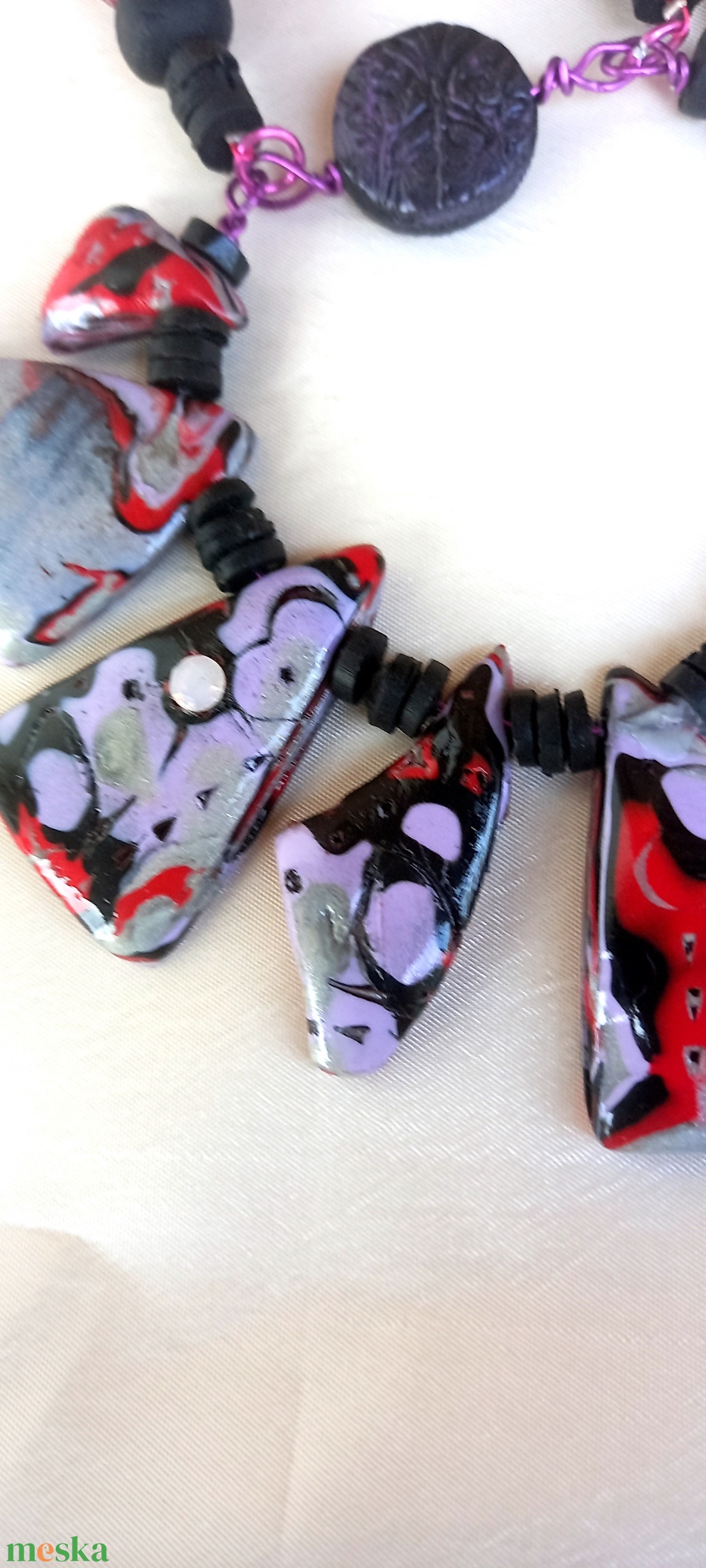Harlekin mokume gane polymer clay nyaklánc egyedi medálgyöngyökkel - ékszer - nyaklánc - medálos nyaklánc - Meska.hu