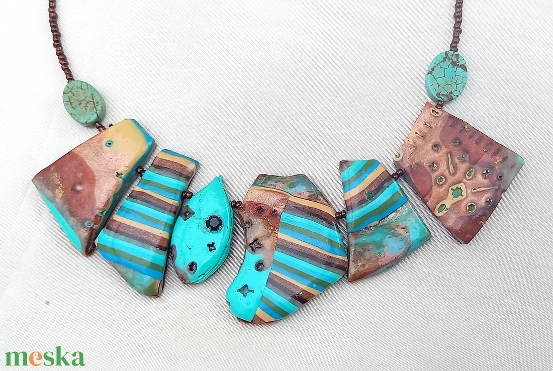 Sea and sand mokume gane polymer clay nyaklánc egyedi medálgyöngyökkel - ékszer - nyaklánc - medálos nyaklánc - Meska.hu