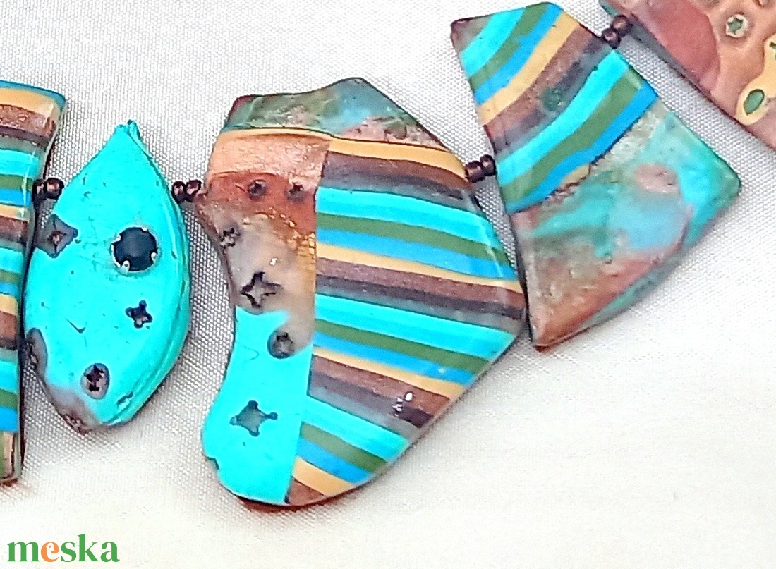 Sea and sand mokume gane polymer clay nyaklánc egyedi medálgyöngyökkel - ékszer - nyaklánc - medálos nyaklánc - Meska.hu
