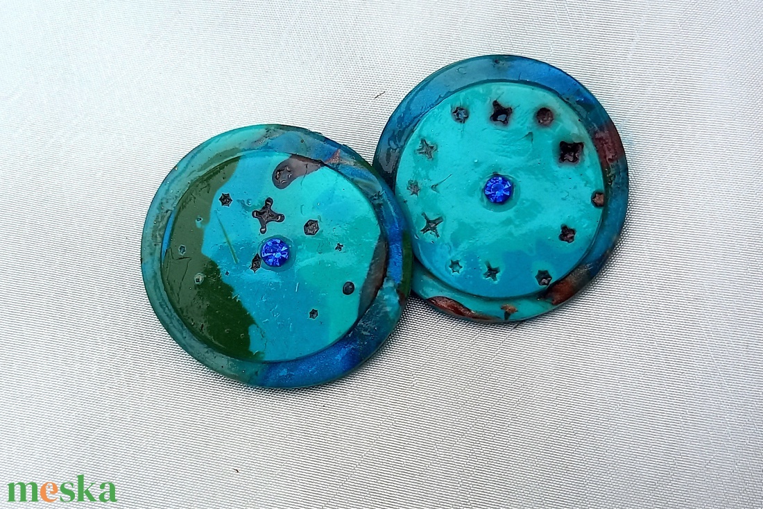 Tengerszem mokume gane óriásklipsz 40 mm-es - ékszer - fülbevaló - klipsz - Meska.hu