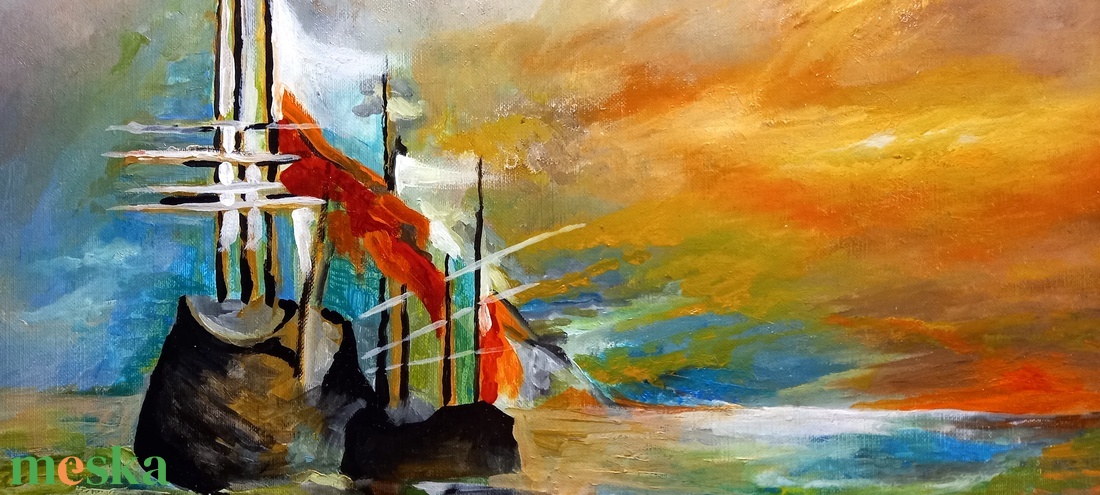 Bárkák apálykor olaj-akril mixed media festmény vászonkartonra, keret nélkül - művészet - festmény - olajfestmény - Meska.hu Bárkák apálykor olaj-akril mixed media festmény vászonkartonra, keret nélkül - művészet - festmény - olajfestmény - Meska.hu