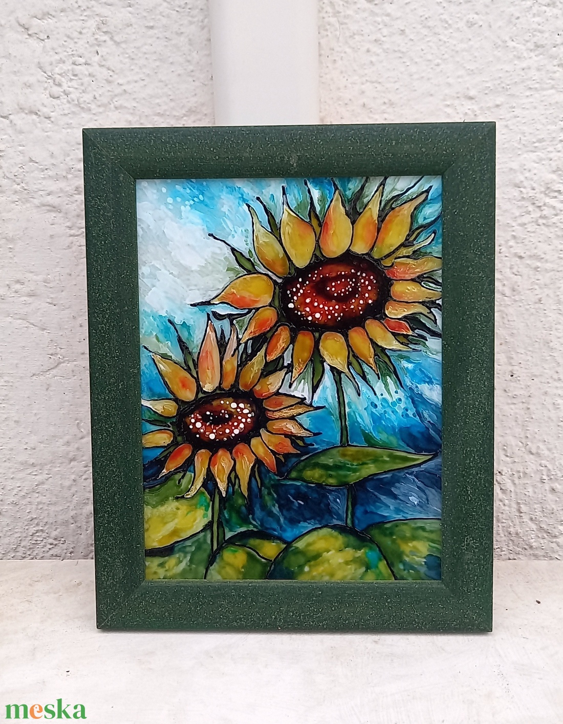 Napraforgók üvegfestmény üvegen, keretben, 29x23 - művészet - festmény - üvegfestmény - Meska.hu Napraforgók üvegfestmény üvegen, keretben, 29x23 - művészet - festmény - üvegfestmény - Meska.hu