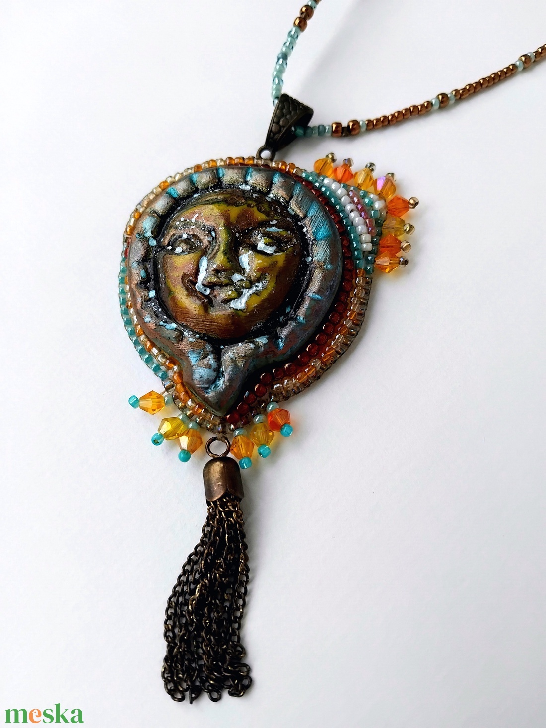 Goranga polymer clay Napmedál gyöngyhímzett medálos nyaklánc - ékszer - nyaklánc - medálos nyaklánc - Meska.hu Goranga polymer clay Napmedál gyöngyhímzett medálos nyaklánc - ékszer - nyaklánc - medálos nyaklánc - Meska.hu
