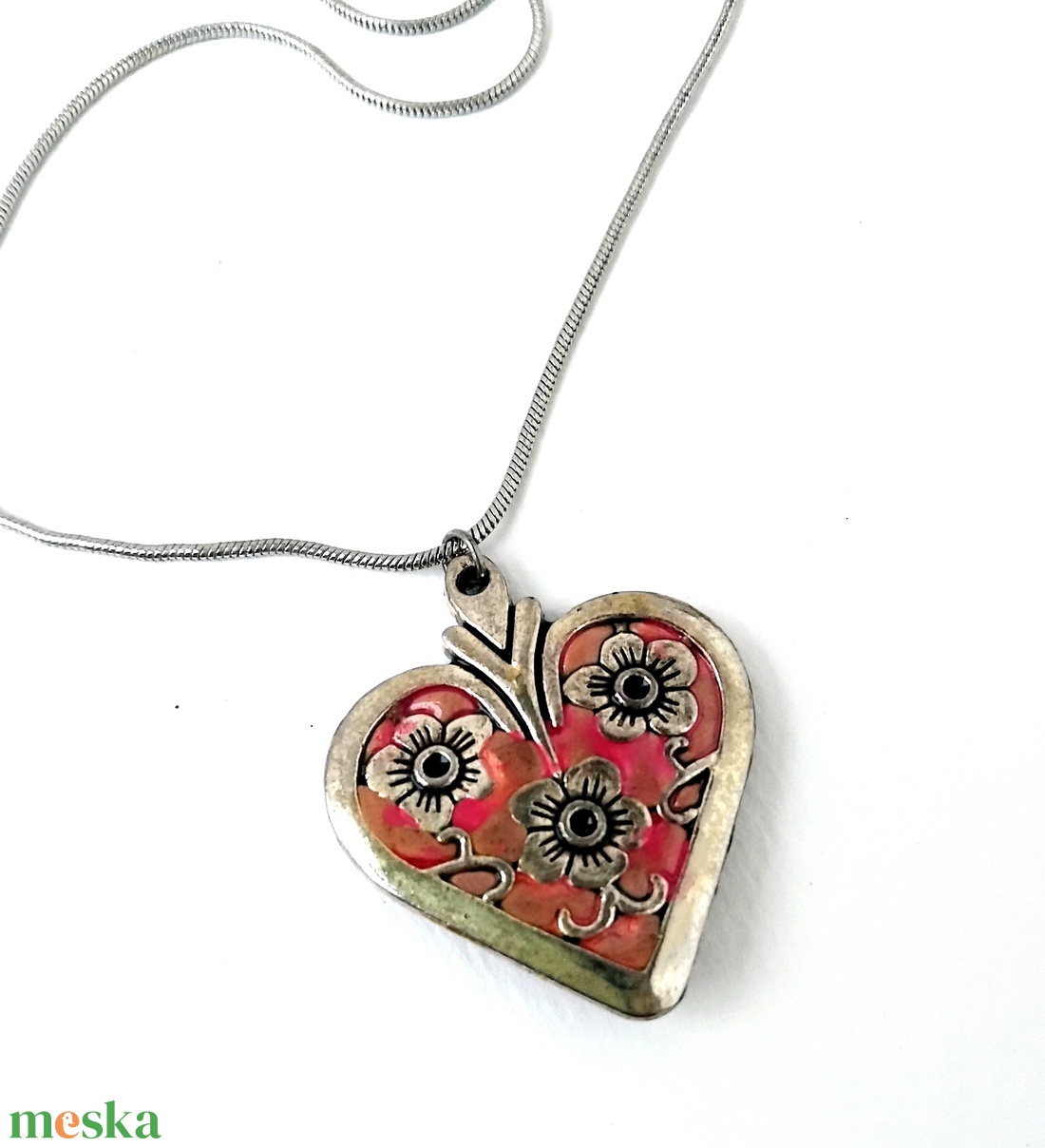Teljes szívemből Valentin napi szív medál kígyóláncon - ékszer - nyaklánc - medálos nyaklánc - Meska.hu