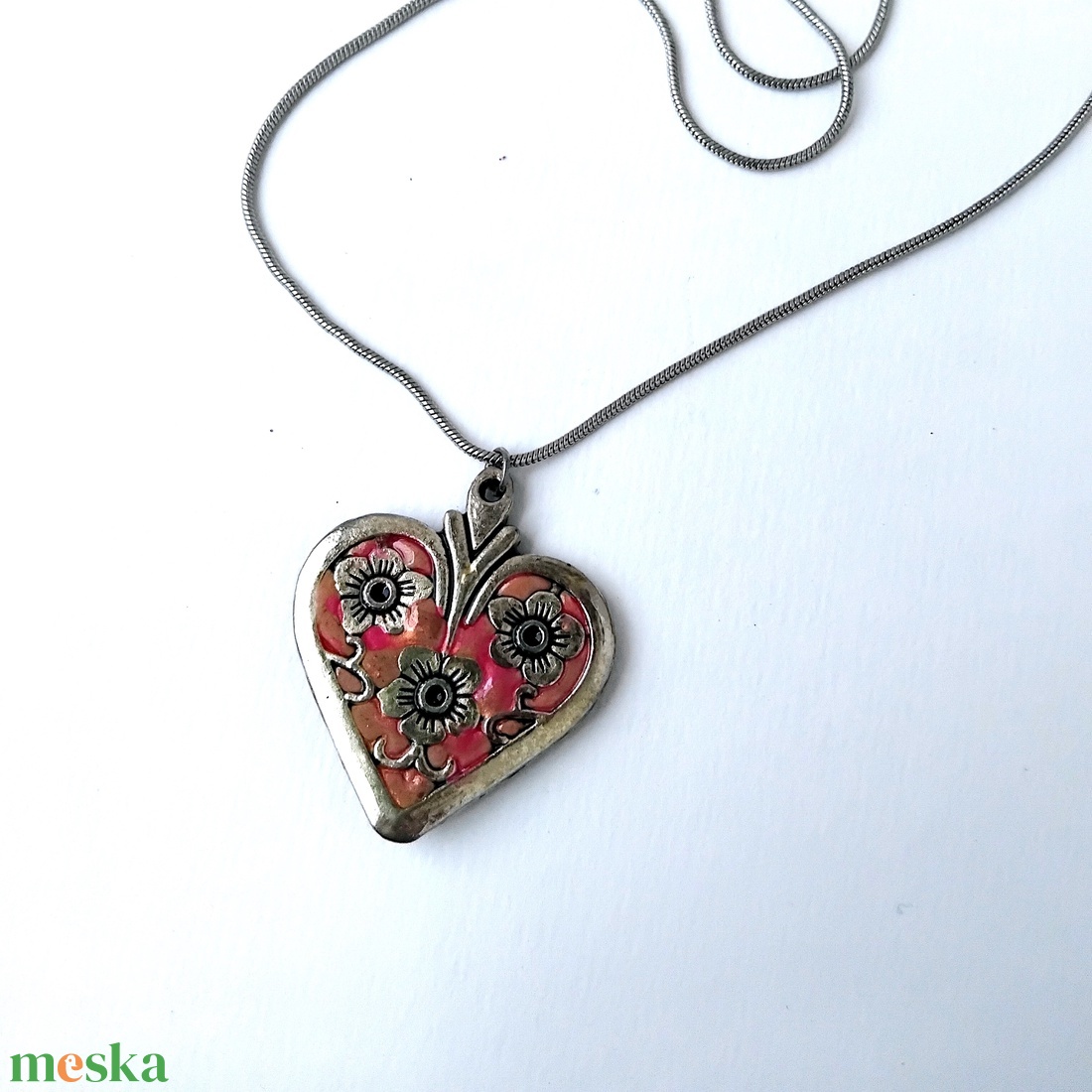 Teljes szívemből Valentin napi szív medál kígyóláncon - ékszer - nyaklánc - medálos nyaklánc - Meska.hu