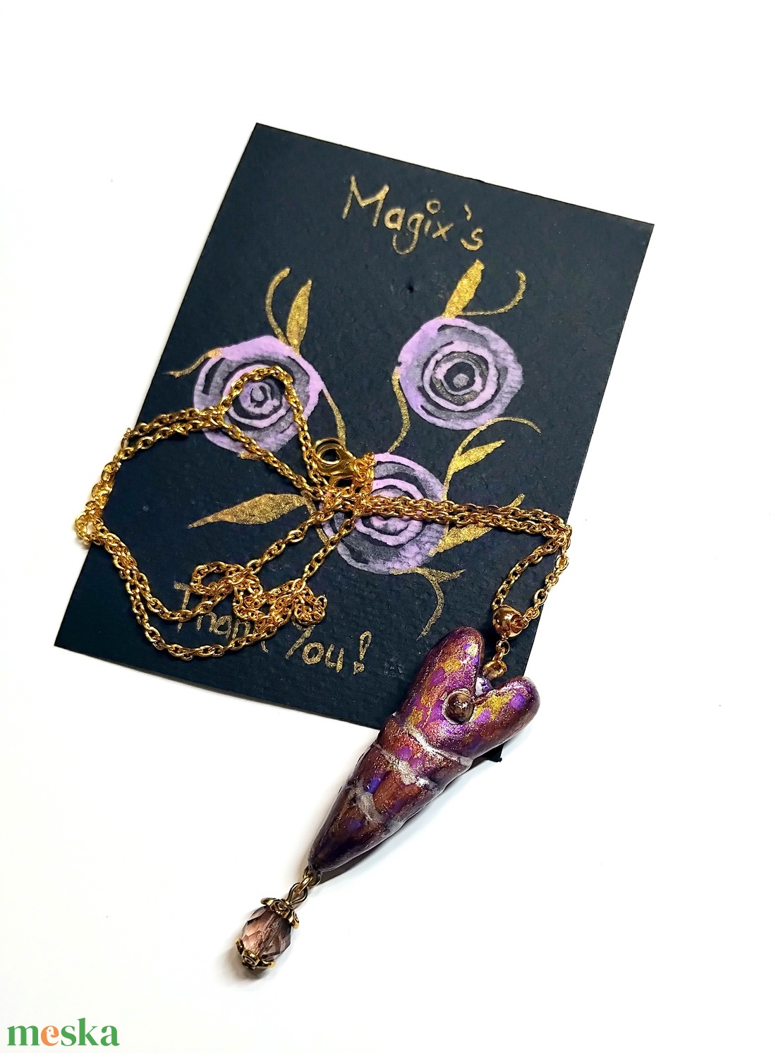 Nemes szív Valentin napi szív medál félhosszú láncon, köszönőkártyával - ékszer - nyaklánc - medálos nyaklánc - Meska.hu