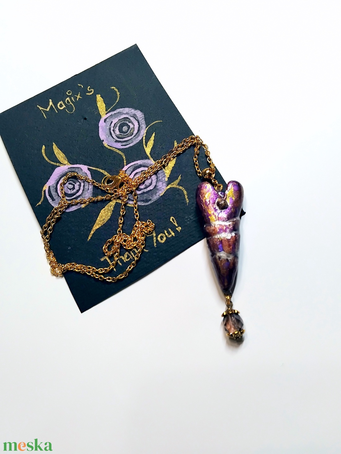 Nemes szív Valentin napi szív medál félhosszú láncon, köszönőkártyával - ékszer - nyaklánc - medálos nyaklánc - Meska.hu