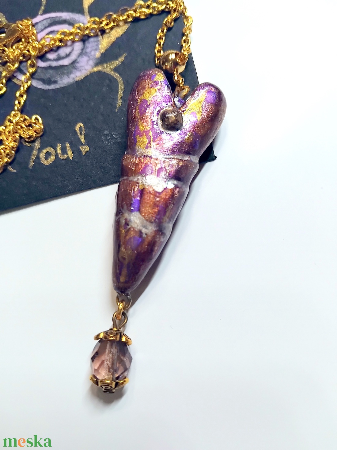 Nemes szív Valentin napi szív medál félhosszú láncon, köszönőkártyával - ékszer - nyaklánc - medálos nyaklánc - Meska.hu