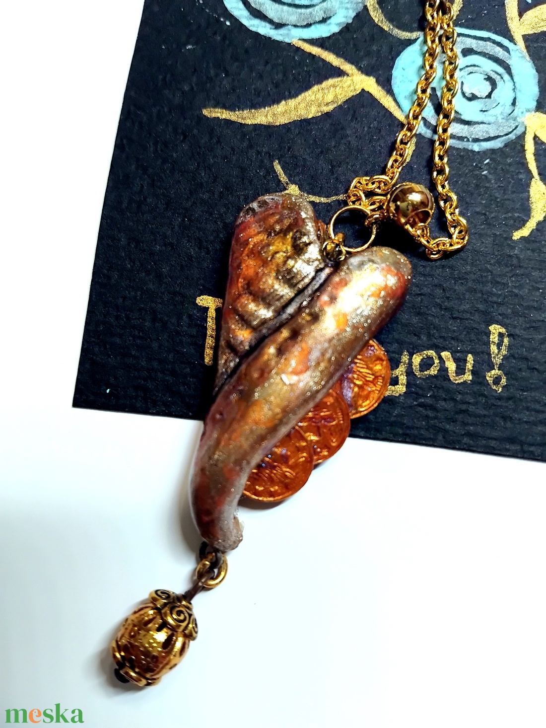 Aranyszív Valentin napi szív medál félhosszú láncon, köszönőkártyával - ékszer - nyaklánc - medálos nyaklánc - Meska.hu