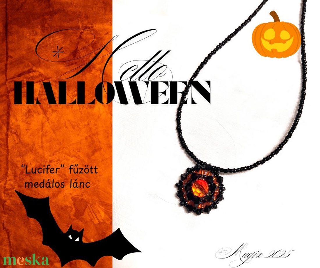 Lucifer Swarovski fűzött medálos nyaklánc, félhosszú - ékszer - nyaklánc - medálos nyaklánc - Meska.hu