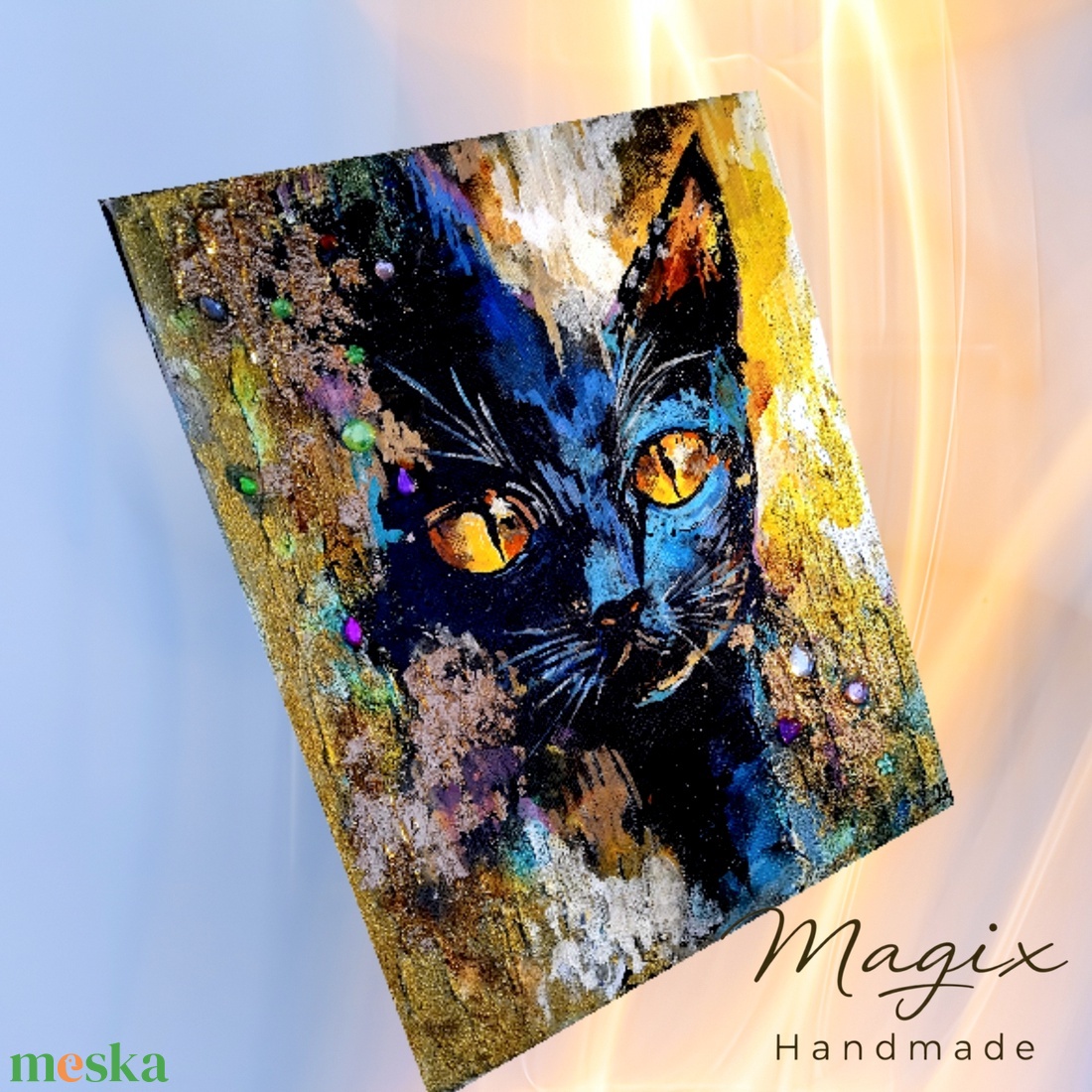 Lucifer mixed media aranyfóliás akril festmény feszített vásznon, 20x30, keret nélkül - művészet - festmény - festmény vegyes technika - Meska.hu