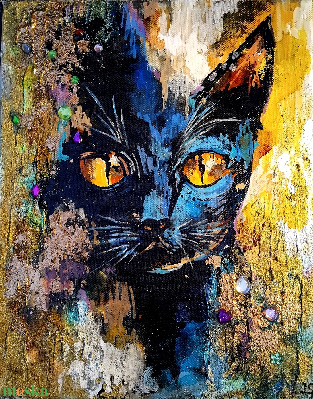 Lucifer mixed media aranyfóliás akril festmény feszített vásznon, 20x30, keret nélkül - művészet - festmény - festmény vegyes technika - Meska.hu