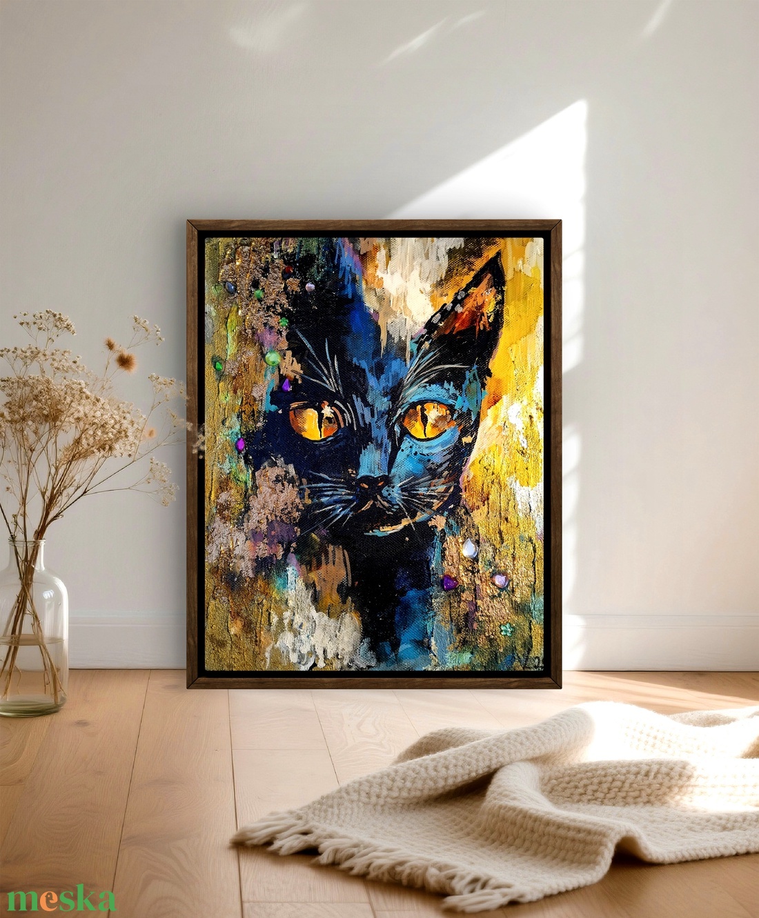 Lucifer mixed media aranyfóliás akril festmény feszített vásznon, 20x30, keret nélkül - művészet - festmény - festmény vegyes technika - Meska.hu