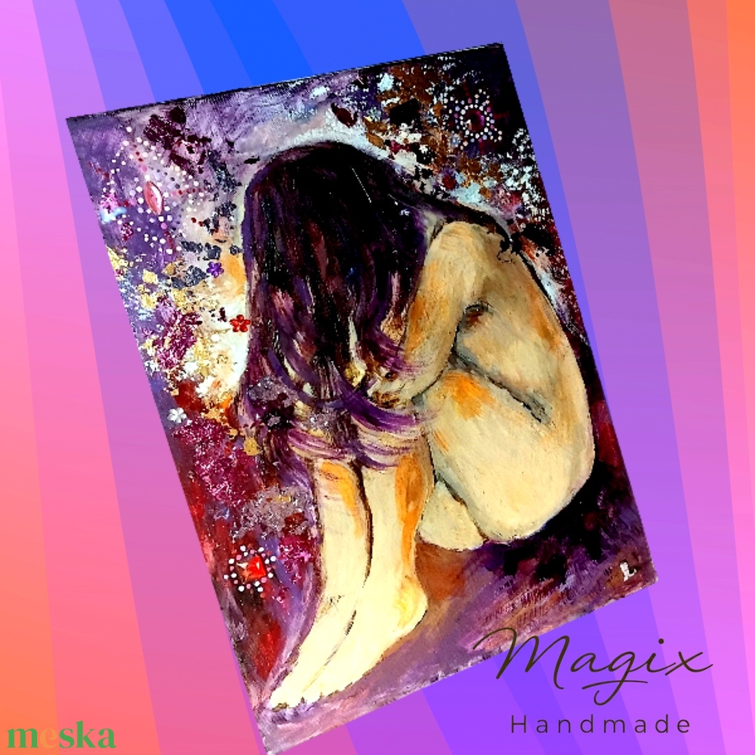 Depresszió mixed media metálfóliás akril festmény feszített vásznon, 30x40, keret nélkül - művészet - festmény - festmény vegyes technika - Meska.hu