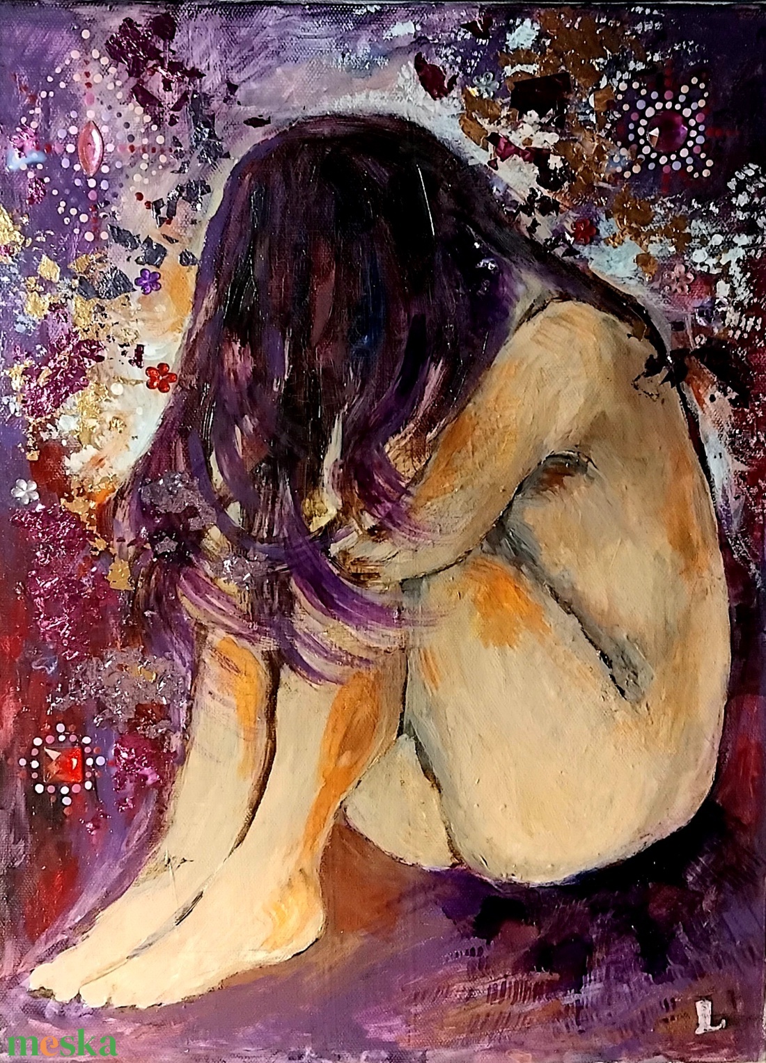 Depresszió mixed media metálfóliás akril festmény feszített vásznon, 30x40, keret nélkül - művészet - festmény - festmény vegyes technika - Meska.hu