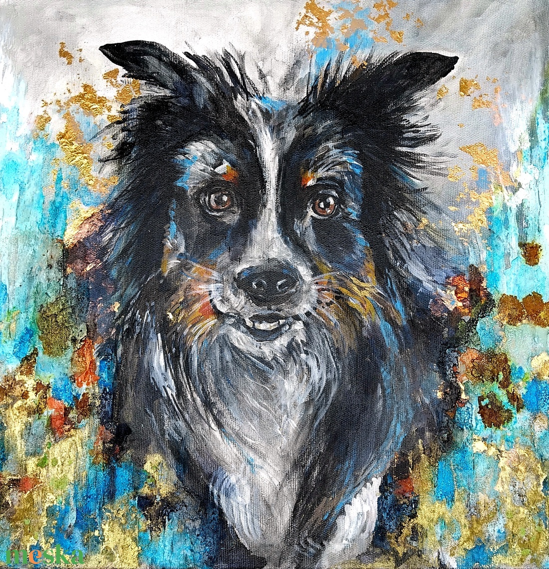 A kutya neve: Sly mixed media akril festmény; 40x40; keret nélkül - művészet - festmény - festmény vegyes technika - Meska.hu
