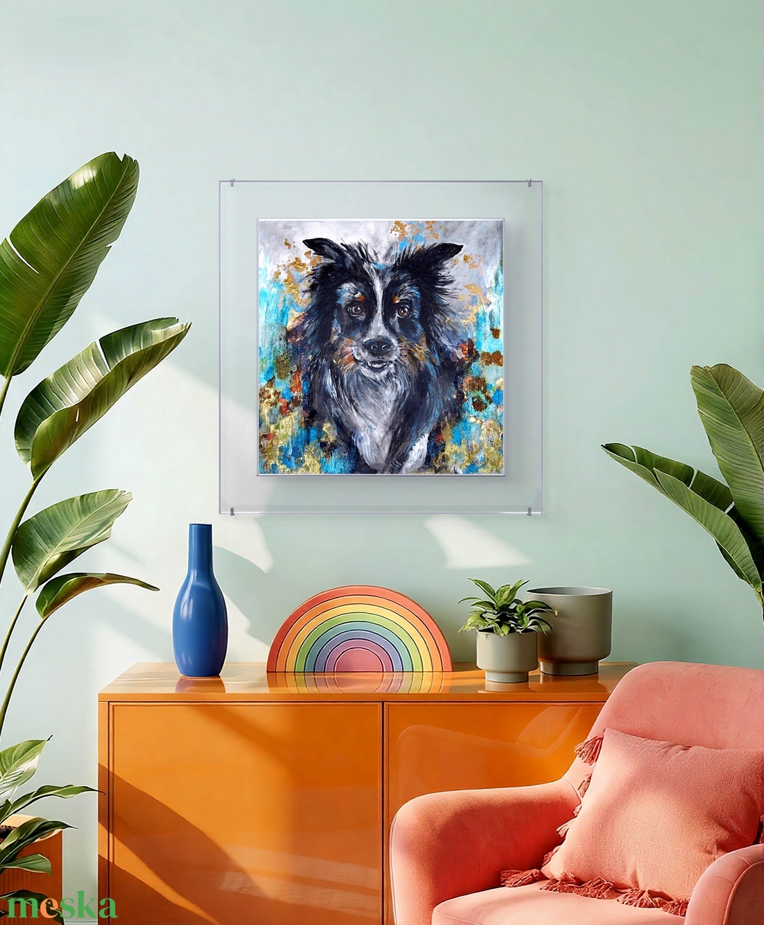 A kutya neve: Sly mixed media akril festmény; 40x40; keret nélkül - művészet - festmény - festmény vegyes technika - Meska.hu