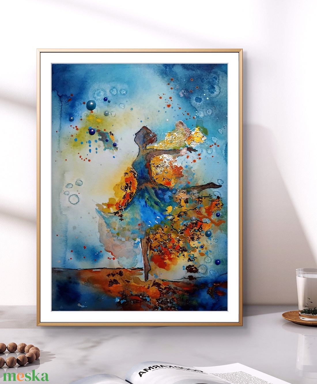 A táncos akvarell festmény arany füstfóliával, A5-ös, keret nélkül - művészet - festmény - akvarell - Meska.hu