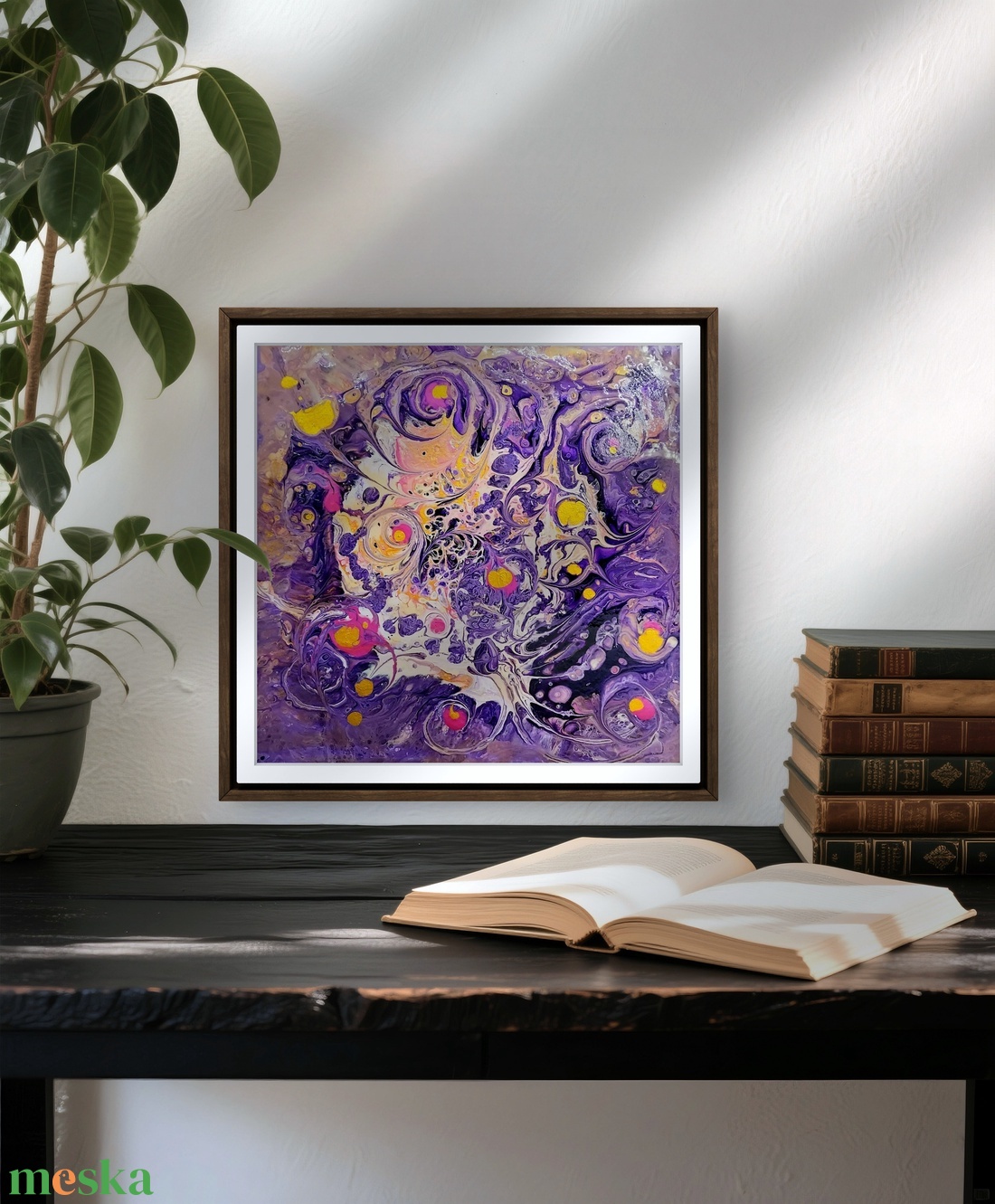 Olvadás pouring akril festmény vastag MDF lapon, akasztó és keret nélkül, 25x25 cm-es - művészet - festmény - akril - Meska.hu