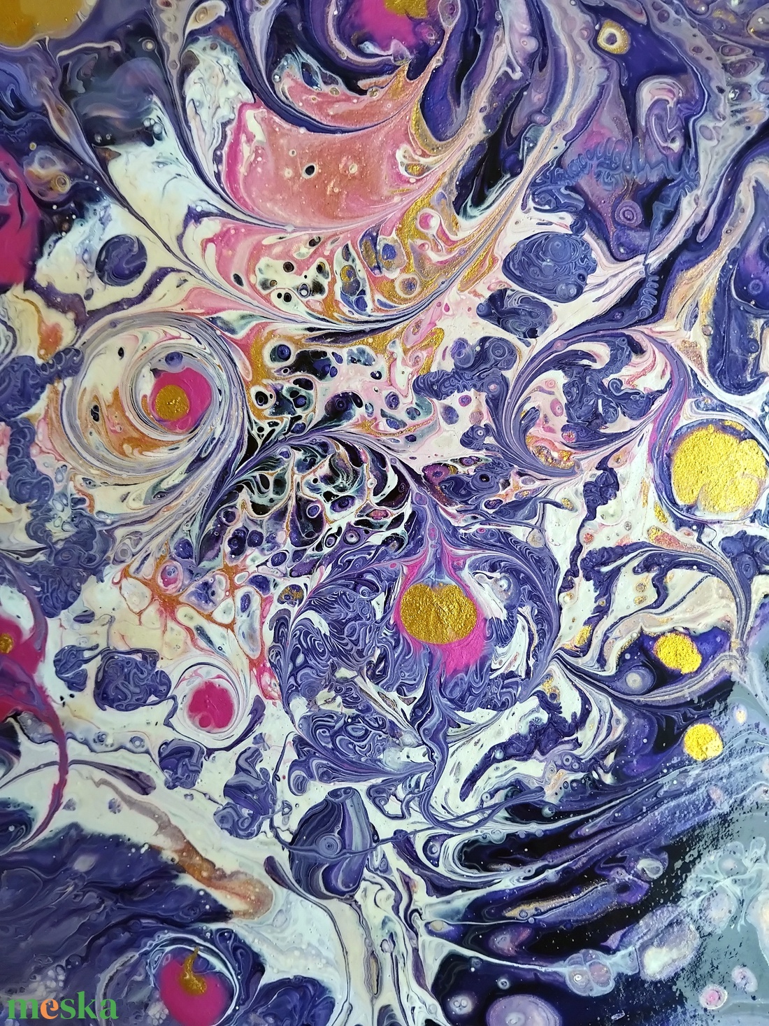 Olvadás pouring akril festmény vastag MDF lapon, akasztó és keret nélkül, 25x25 cm-es - művészet - festmény - akril - Meska.hu