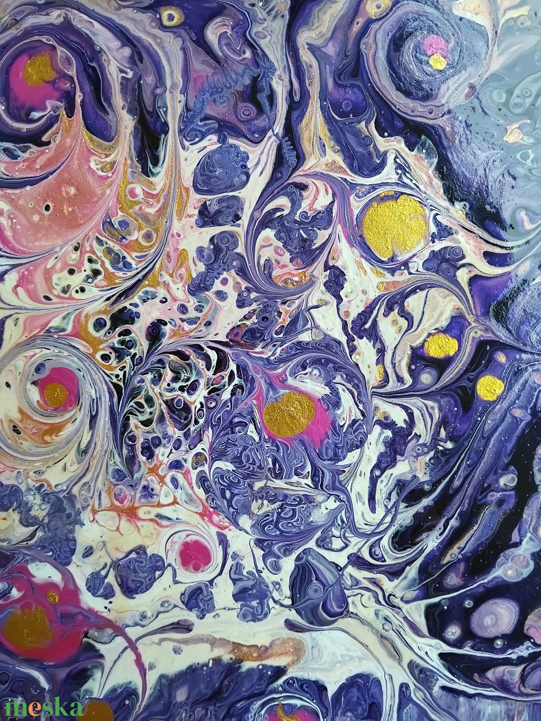 Olvadás pouring akril festmény vastag MDF lapon, akasztó és keret nélkül, 25x25 cm-es - művészet - festmény - akril - Meska.hu