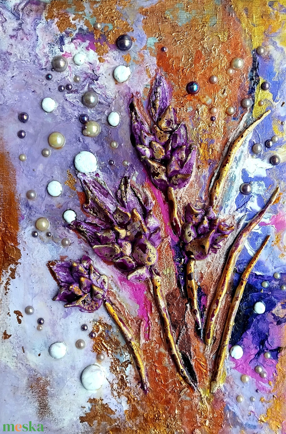 Sásliliom szoborkép paszpartukartonon, keret nélkül, kb. 20x30 - művészet - festmény - festmény vegyes technika - Meska.hu