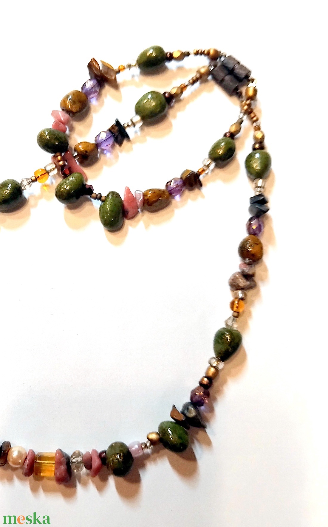 Olíva ékszergyurma-ásványos nyaklánc-karkötő szett - ékszer - ékszerszett - Meska.hu