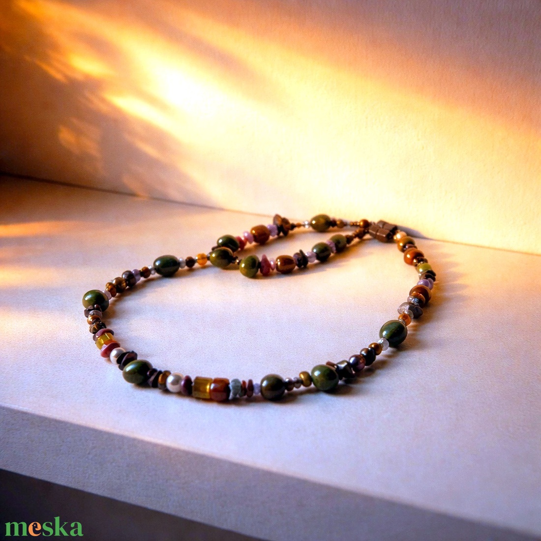 Olíva ékszergyurma-ásványos nyaklánc-karkötő szett - ékszer - ékszerszett - Meska.hu