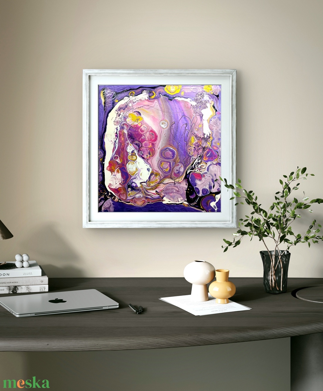 Olvadás 2. pouring akril festmény vastag MDF lapon, akasztó és keret nélkül, 25x25 cm-es - művészet - festmény - akril - Meska.hu