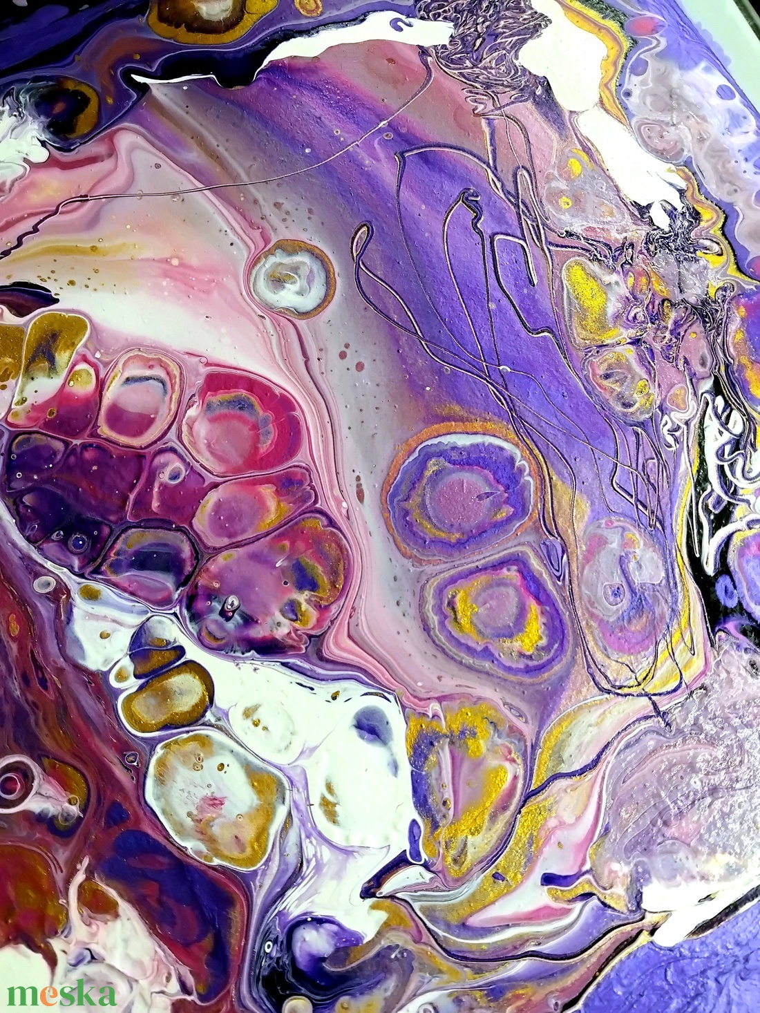 Olvadás 2. pouring akril festmény vastag MDF lapon, akasztó és keret nélkül, 25x25 cm-es - művészet - festmény - akril - Meska.hu