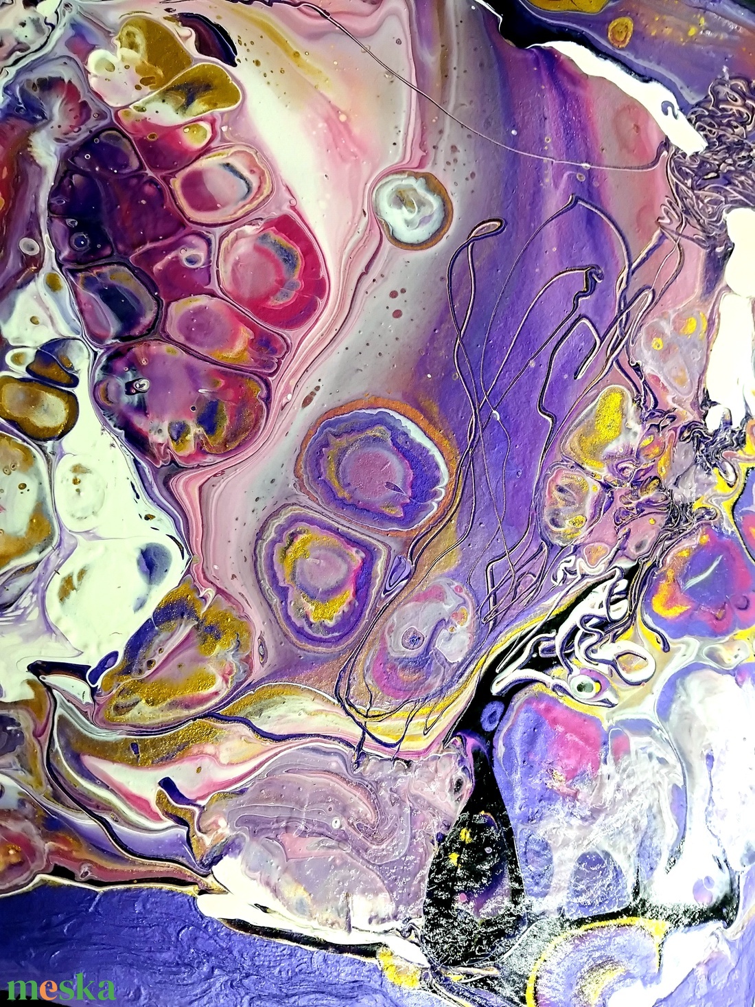 Olvadás 2. pouring akril festmény vastag MDF lapon, akasztó és keret nélkül, 25x25 cm-es - művészet - festmény - akril - Meska.hu