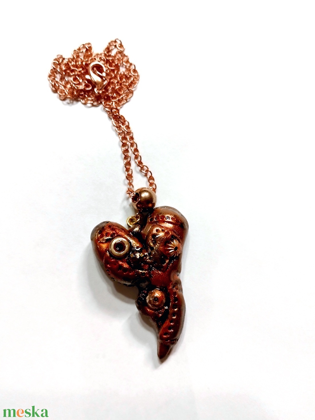 Valentin napi steampunk szív medál rózsaarany medálvezetőn, nemesacél réz színű láncon - ékszer - nyaklánc - medálos nyaklánc - Meska.hu