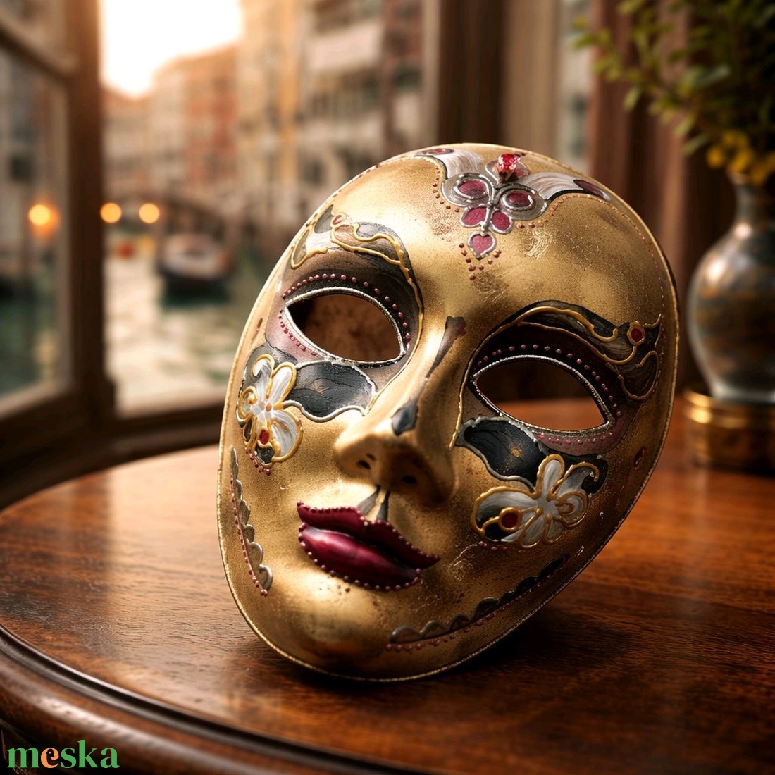 Velencei álarc Napasszony, kézzel festett papírmaszk, dísz, hordható, felnőtt - ruha & divat - jelmez & álarc - álarc - Meska.hu
