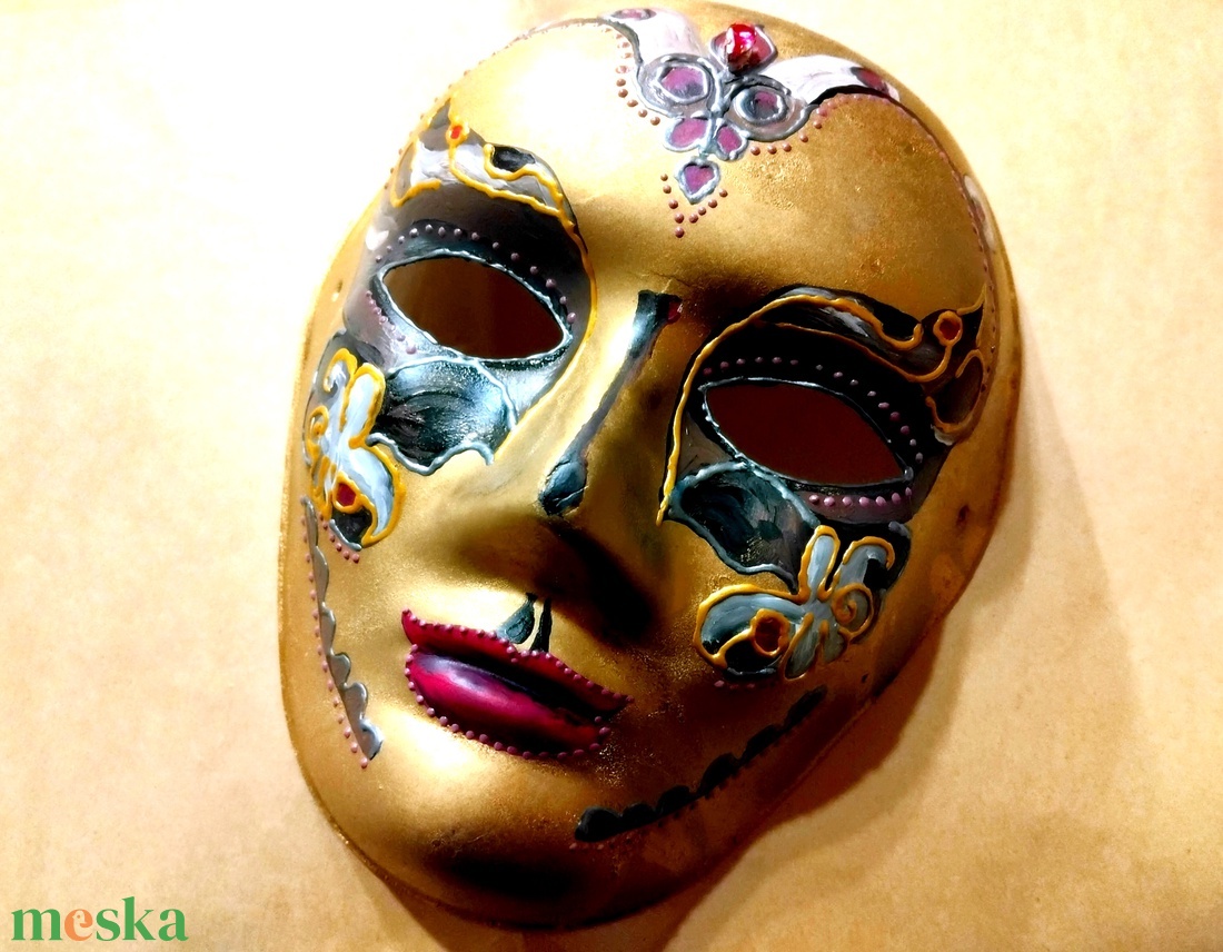 Velencei álarc Napasszony, kézzel festett papírmaszk, dísz, hordható, felnőtt - ruha & divat - jelmez & álarc - álarc - Meska.hu