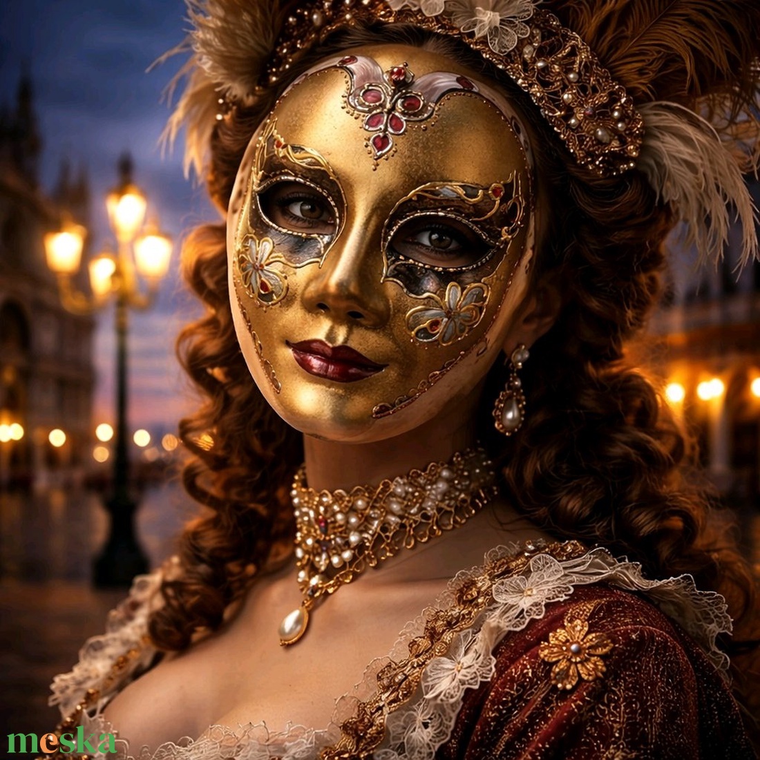 Velencei álarc Napasszony, kézzel festett papírmaszk, dísz, hordható, felnőtt - ruha & divat - jelmez & álarc - álarc - Meska.hu