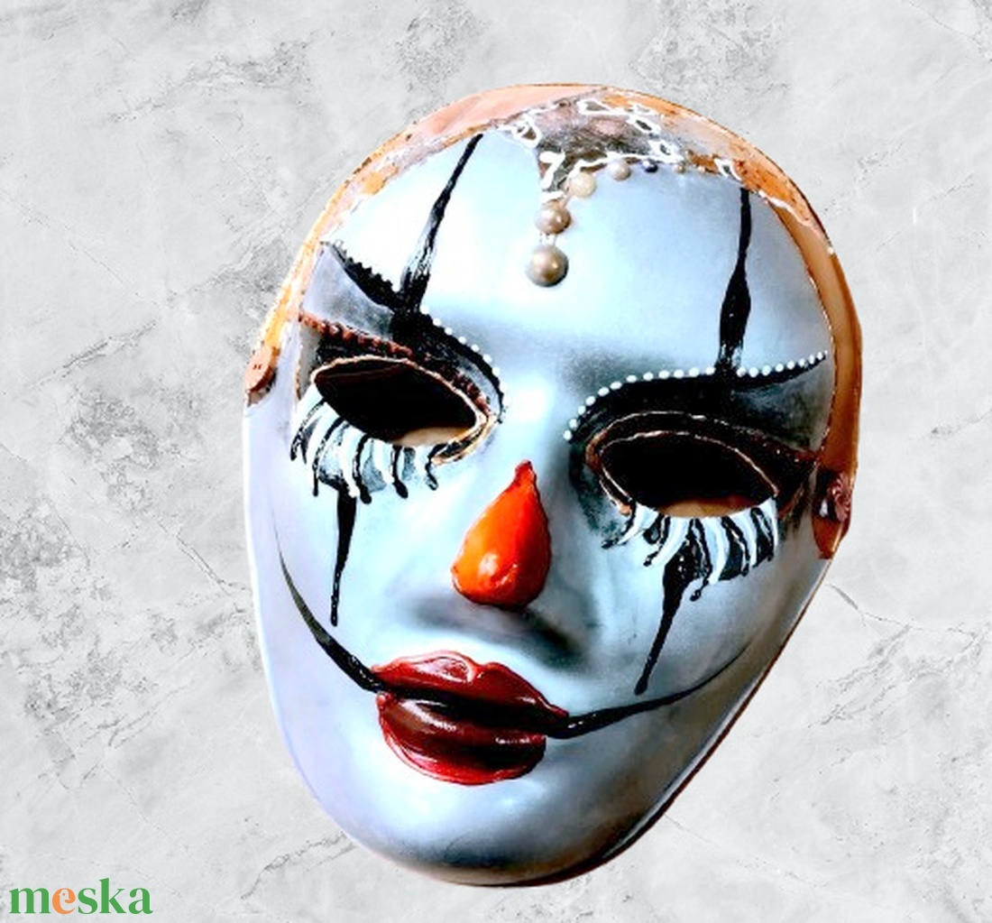 Velencei álarc Szomorú bohóc, kézzel festett papírmaszk, dísz, hordható, felnőtt - ruha & divat - jelmez & álarc - álarc - Meska.hu