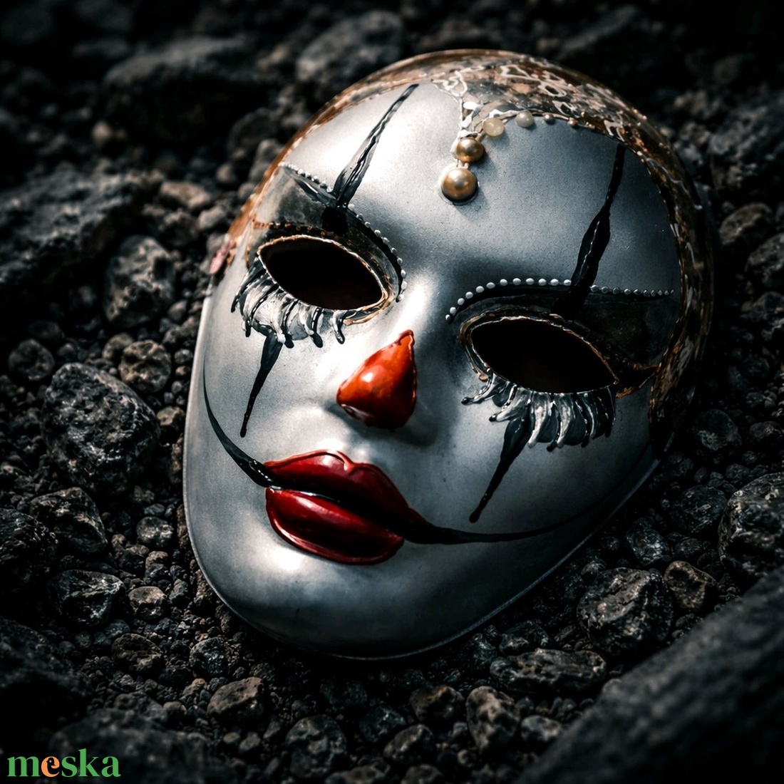 Velencei álarc Szomorú bohóc, kézzel festett papírmaszk, dísz, hordható, felnőtt - ruha & divat - jelmez & álarc - álarc - Meska.hu