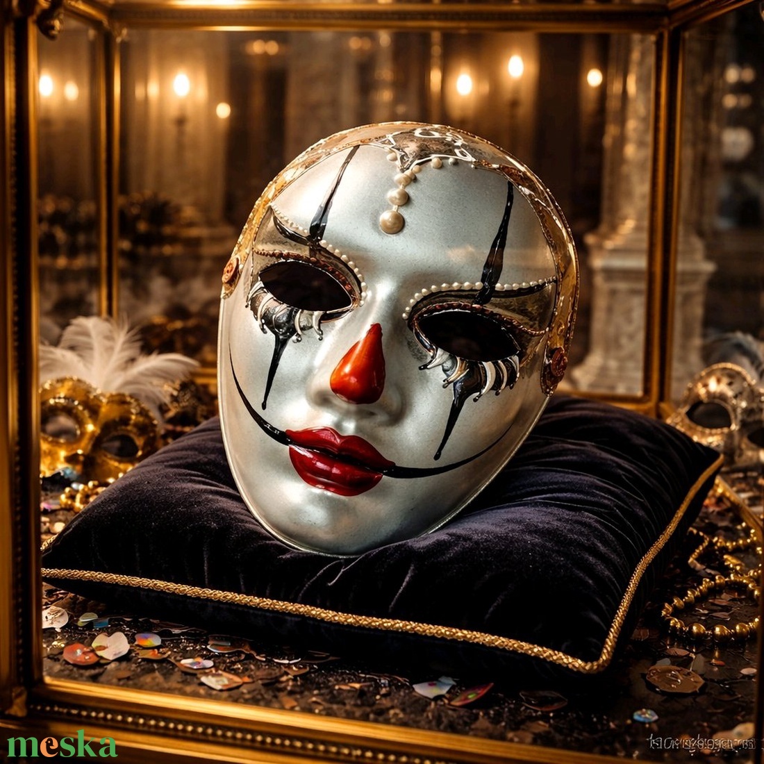 Velencei álarc Szomorú bohóc, kézzel festett papírmaszk, dísz, hordható, felnőtt - ruha & divat - jelmez & álarc - álarc - Meska.hu