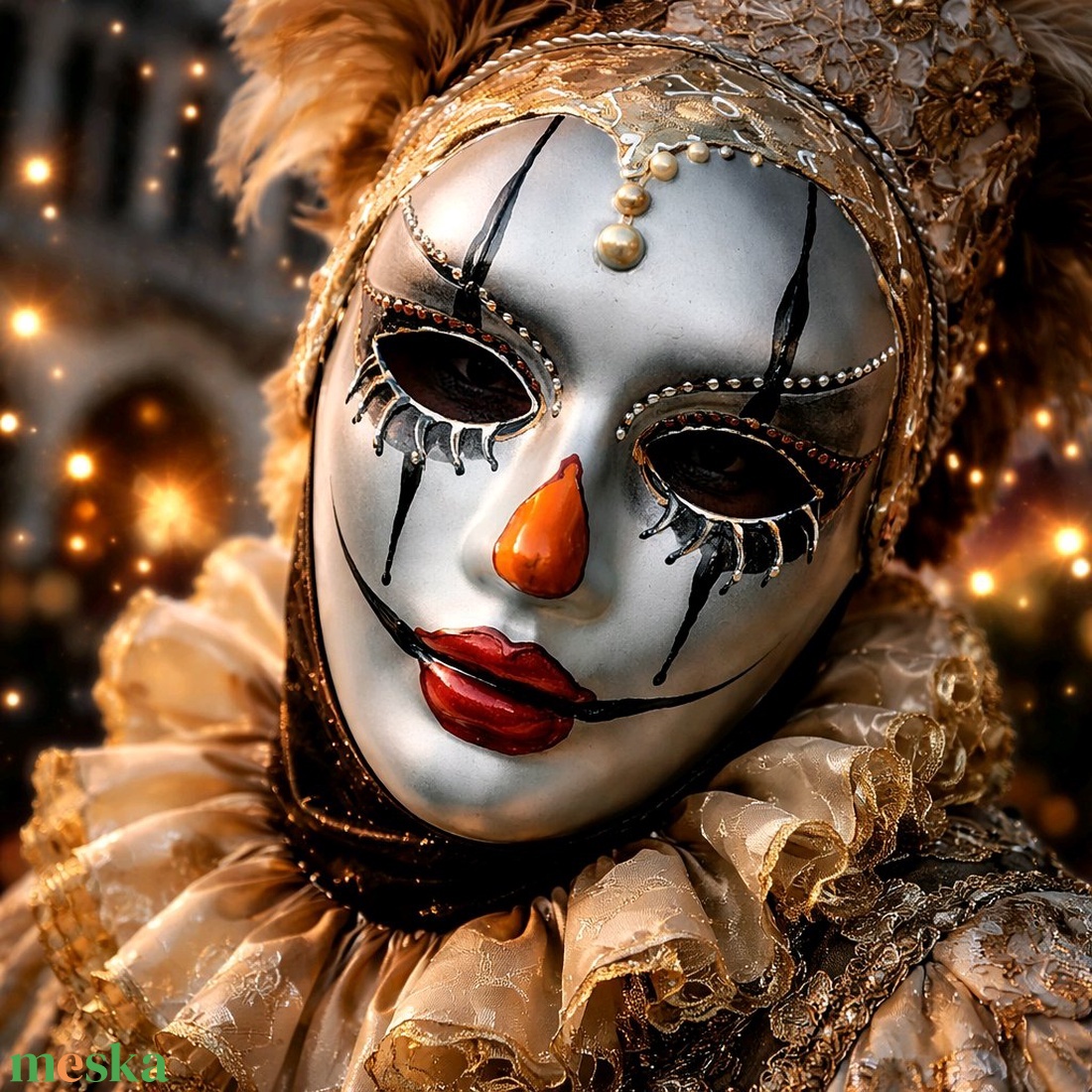 Velencei álarc Szomorú bohóc, kézzel festett papírmaszk, dísz, hordható, felnőtt - ruha & divat - jelmez & álarc - álarc - Meska.hu